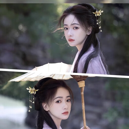 Ancient style high-end tassel hairpin for women, new Chinese style wooden hairpin, Chinese style Hanfu step shake hairpin headdress 13# Hanyan Cui + Biyuntian 2-piece set