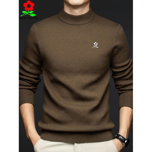 梦特娇（MONTAGUT）男士纯羊毛衫精纺可机洗半高领加厚毛衣打底针织衫T恤 酒红色 M 165 建议95-125斤