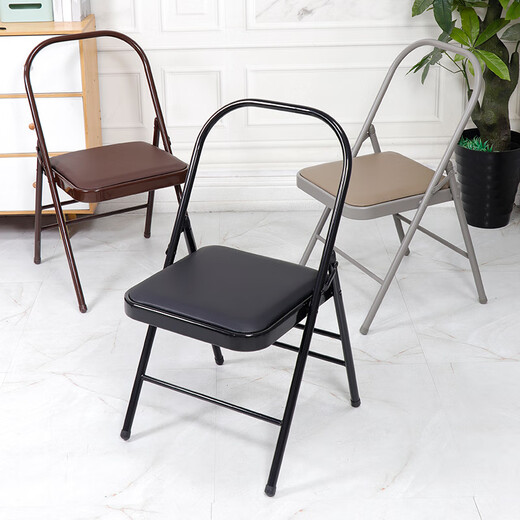 He Jiagong thickened folding chair Yoga assistive device Pilates multifunctional PU surface auxiliary folding yoga stool 22 round yoga folding chair - single beam black