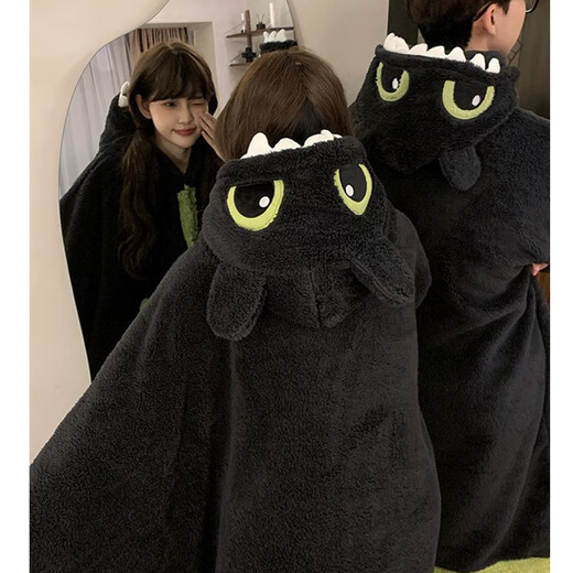 Toothless Nightgown Couple Pajamas for Women Autumn and Winter Coral Velvet Thickened Flannel Men's Black Home Clothes Winter Nightgown + Pants #66745 (Girls are the wide-sleeved version) 66319 XL Female (Weight 115-130