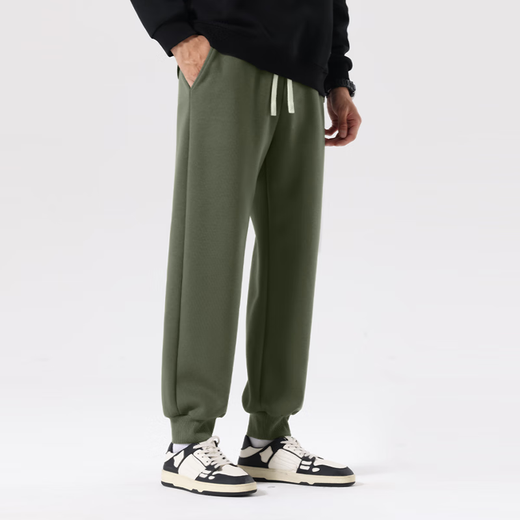 MINISO trousers men's winter velvet warm sports sweatpants heavy drape ribbed trousers gray green L