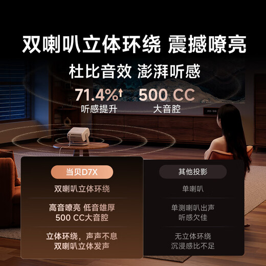 Dangbei D7X eye-protecting three-color laser projector home thin and light high-definition projector home theater national subsidy 20% (1300 ISO first-level energy efficiency)