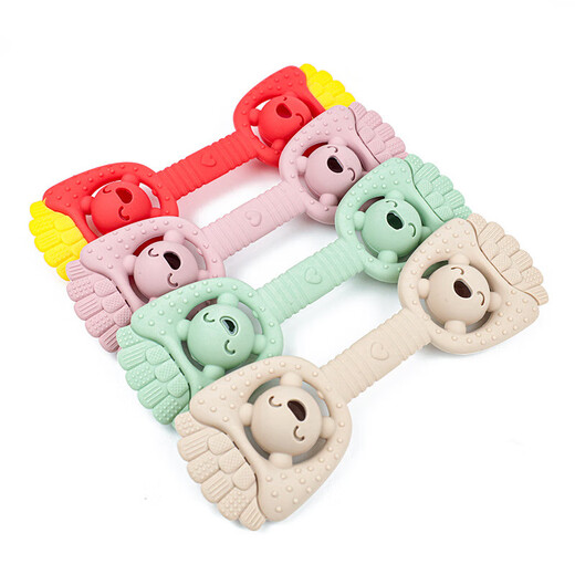 Teething Baby Food Grade Silicone Latex Toothbrush Teething Stick Teething Stick Teething Device Anti-Eating Hand Teether Pacifier Whale Blue and White Color Matching 1 Pack