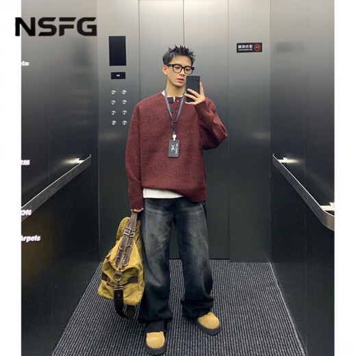 NSFG American Henry Neck Sweater Men's Winter Lazy Style Bottoming Sweater Casual Jacket Uniform Tops for Men and Women Light Gray L (100-115Jin Jin is equal to 0.5kg)