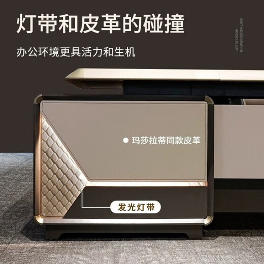 Boss desk CEO desk simple modern office furniture high-end light luxury executive desk table and chair combination LED light 2.4 meters boss desk short cabinet