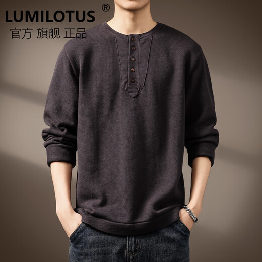 LUMILOTUS light luxury new brand high-end American tough guy Henry collar sweater men's winter new heavy retro casual classic style S suitable for 90-110 Jin Jin equals 0.5 kg