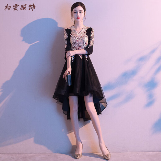 Mei'an Carnival Evening Dress Women's New Cheongsam Small Noble Banquet Temperament Can Wear Performance Costumes to Look Slim Black Short Front and Long Back 4XL