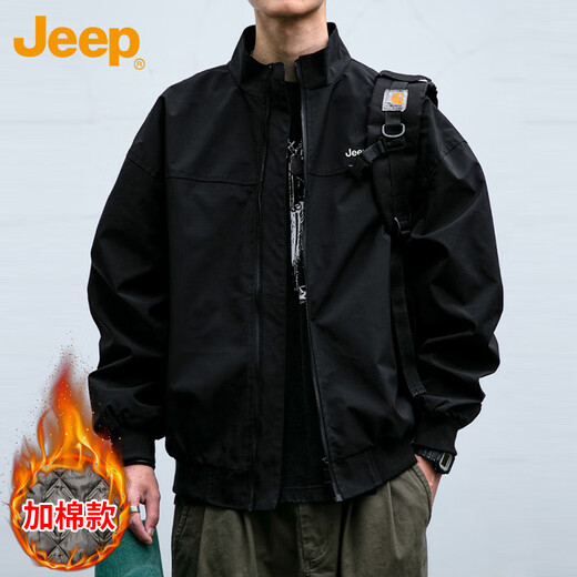 Jeep (JEEP) jacket men's coat autumn and winter stand collar executive casual loose American clothes men's black cotton XL