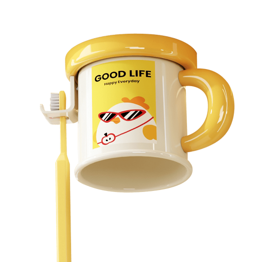 Iosn dopamine mirror cabinet magnetic handle mouthwash cup storage rack without punching for a family of four hanging upside down to drain water for washing and storage puppy + chick cartoon illustration + hanging upside down to drain water