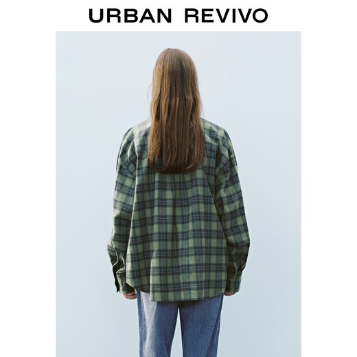 UR2025 new autumn women's American retro contrast plaid long-sleeved cardigan shirt UYY250060 green plaid L