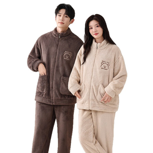 Imanan snowflake velvet couple pajamas for women winter thickened cardigan zipper warm casual men can be worn outside home clothes suit 5912 L women's style