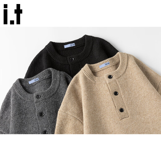 Izzue it trendy Henry collar sweater for men in autumn and winter Japanese style retro loose thick warm wool sweater black official authentic M