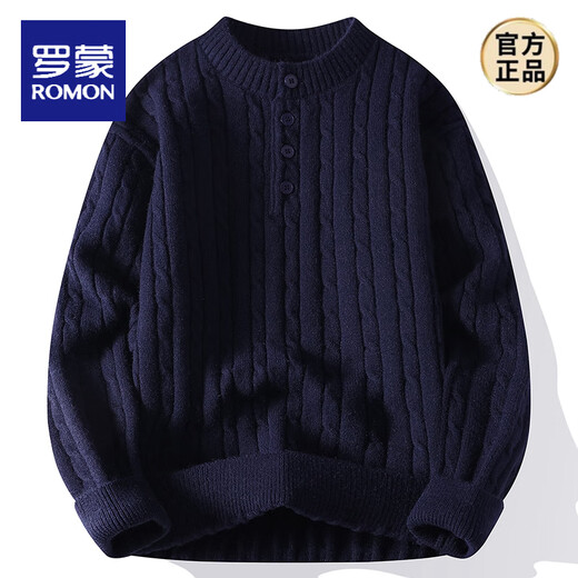 ROMON Twist Henry Neck Sweater Men's Loose Lazy Style Autumn and Winter Sweater Thickened Warm Men's Bottoming Sweater WE25629 Black 4XL About 180-195Jin Jin equals 0.5kg Can be worn