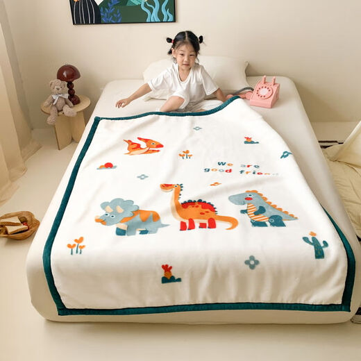 Children's blanket thickened autumn and winter double layer baby blanket small quilt kindergarten nap coral velvet blanket Dinosaur family 120cm*150cm double layer thickened 2.8Jin Jin equals 0.5kg