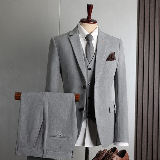 SAINT ANGELO gray suit suit men's interview formal wedding dress autumn and winter men's business casual suit men's large size medium gray 2-piece suit (suit + trousers) S 46 (85-100Jin Jin equals 0.5 kg)