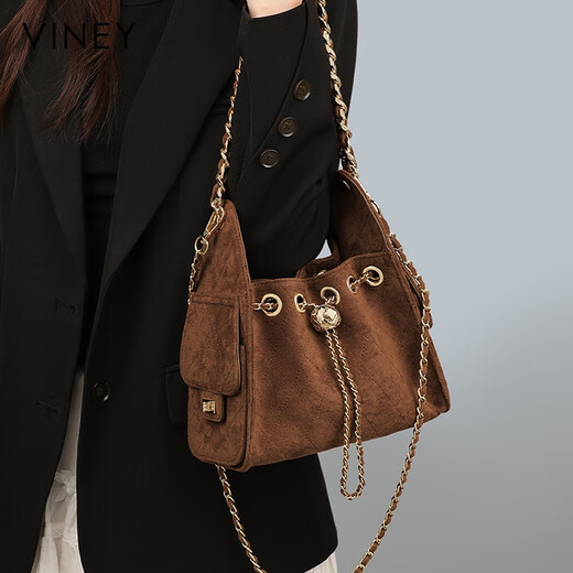 Viney new bag women's bag brand crossbody bag light luxury bucket bag birthday gift for girlfriend and wife coffee color high-end practical shoulder bag fashionable and versatile casual large capacity commuter armpit bag