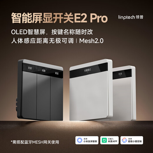 领普科技智能屏显开关E2 Pro 按键名称可改Mesh2.0已接入米家APP 零火双键