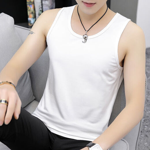 Can be worn inside or outside, sports vest vest summer sleeveless T-shirt men's sports short-sleeved men's white - vest A610 2XL 140-160Jin Jin equals 0.5 kg