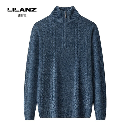 Lilan pure wool zipper turtleneck thickened sweater for men autumn and winter new youth casual twist solid color warm top, wheat color thickened 14XL (180)