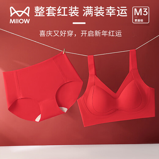 Cat Man bra for the Year of the Horse, red goods, good luck push-up, seamless wedding gift underwear, women's set, non-slip bra, two-piece set (bra + underwear) XL (recommended 125-140Jin Jin is equal to 0.5kg)