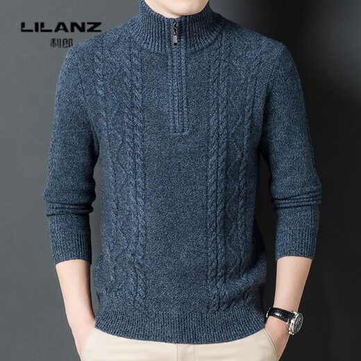 Lilan pure wool zipper turtleneck thickened sweater for men autumn and winter new youth casual twist solid color warm top, wheat color thickened 14XL (180)