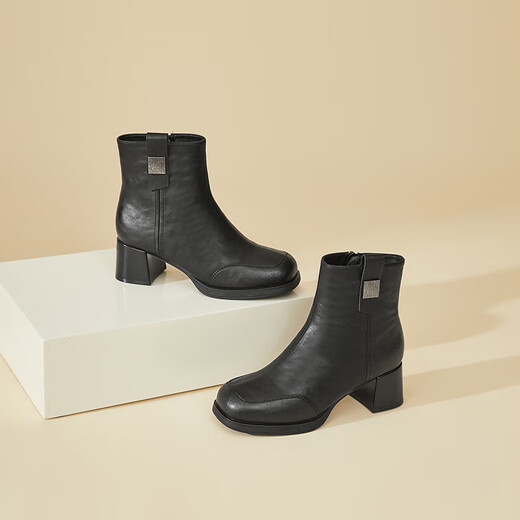 DAPHNE Daphne Retro Short Boots Women's Velvet New Women's Boots Warm French High Heel Boots British Martin Boots Black Velvet Heel Height 5.5cm 35 (225mm) Standard Size