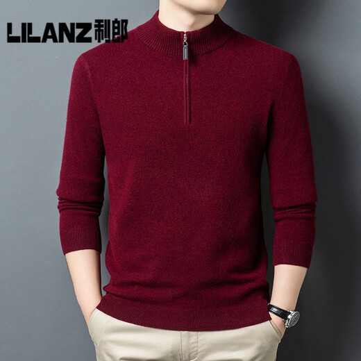LiLang Fashion Casual Men's New Knitted Wool Sweater Autumn and Winter Half Turtle Collar Pullover Long Sleeve Bottoming Sweater Thick Black Red Thick L (110) (Recommended 115-135 Jin Jin equals 0.5 kg)