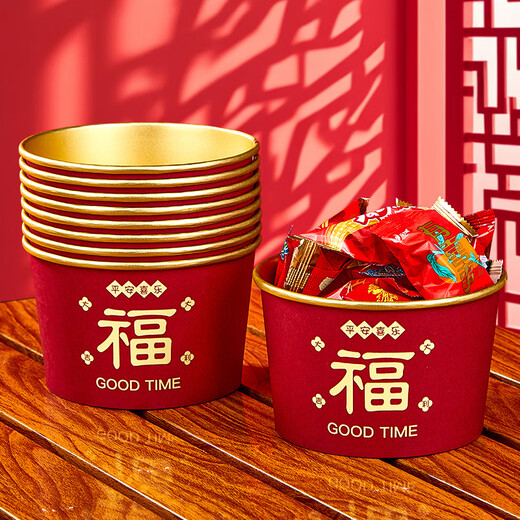 Blue natural horse year new year disposable bowl gold foil paper bowl 500ml*25 red festive blessing new year dinner tableware