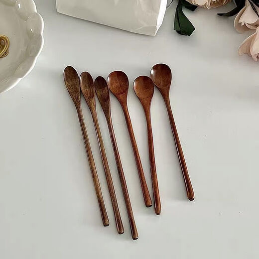 Fantasy Miss Ni ins Japanese retro solid wood long-handled stirring spoon coffee spoon milk powder stirring stick honey spoon spoon dark pointed spoon 1