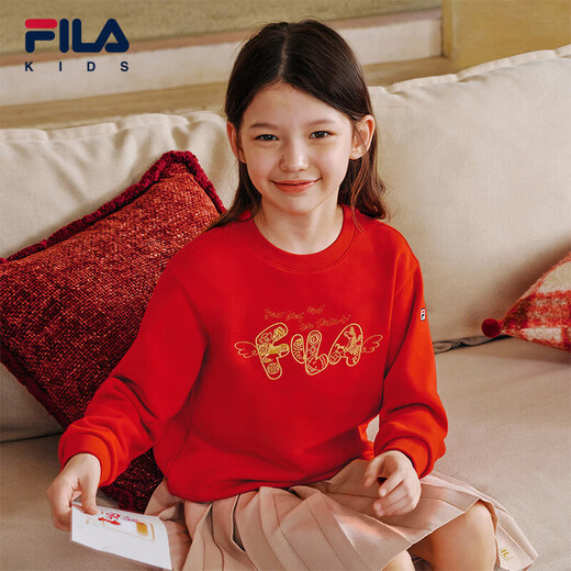 FILA Children's Clothing New Year's Sweater 2026 Spring Pullover Red New Year's Wear for Boys and Girls