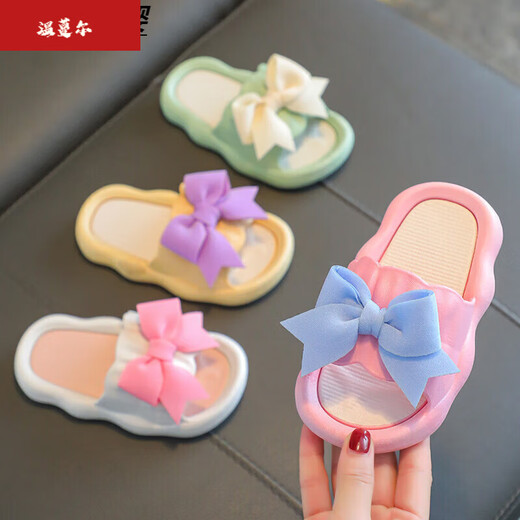 Duanmuxi Big Children's Slippers 10 to 15 Years Old Girls' Slippers Girls' Slippers Indoor Non-slip Anti-Internet Celebrity Princess Style Girls 04 White-Bow Tie 34-35 Sizes Inner Length 20cm Children's Style