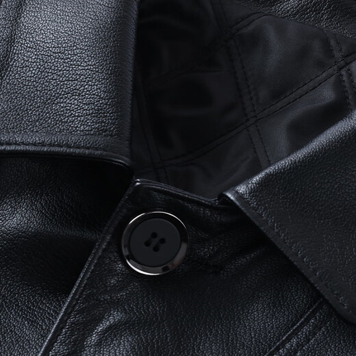 胖东来超市代购海宁皮衣男中年2025冬季新款爸爸装翻领牛皮秋同款 黑色 L 适合110-130斤