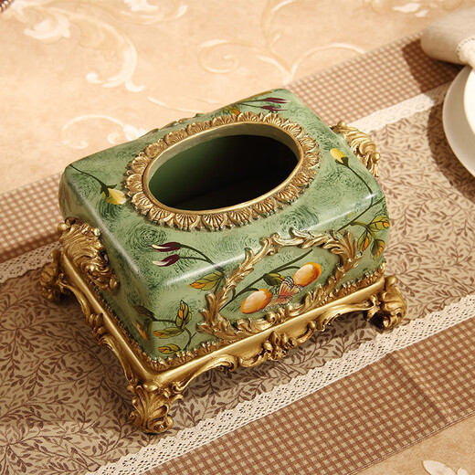 RSRDDY Zhanhong Craft European Retro Resin Tissue Box American Home Desktop Napkin Box Storage Ornament Decoration Blue Wood Grain Tissue Box