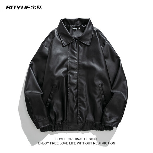 Leather jacket BOYUE silk jump color PU leather jacket machine autumn and winter handsome feeling blue black M