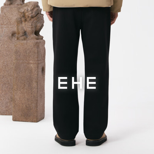 EHE men's texture thick velvet lightweight warm knitted elastic waist commuter straight pants men's 2025 autumn and winter new style black, M