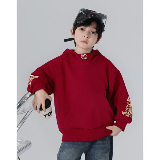 Yoyo Fairy Tale New Year Red Children's Sweater Plush Hooded 2025 Autumn and Winter Boys Thickened Jacket Medium to Large Children's Clothing Trendy Red 130 64