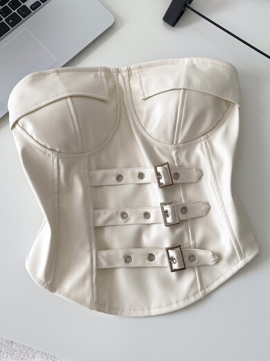 Pure Desire Hot Girl Design Button Lace Sleeveless Tube Top Women's Autumn Waist Cinch Versatile Chic Leather Top Red One Size