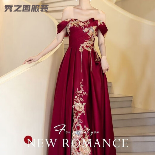 Verse Verse burgundy toast dress bride's dressing gown style engagement wedding dress new Chinese style one shoulder light luxury national style burgundy S
