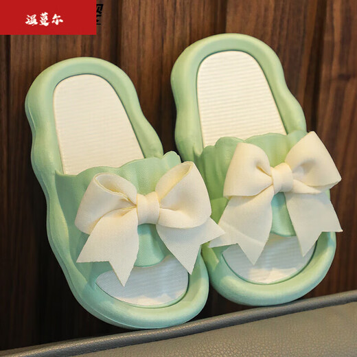 Duanmuxi Big Children's Slippers 10 to 15 Years Old Girls' Slippers Girls' Slippers Indoor Non-slip Anti-Internet Celebrity Princess Style Girls 04 White-Bow Tie 34-35 Sizes Inner Length 20cm Children's Style