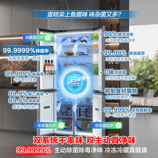 Rongsheng Tangtang 505L Cross Door Refrigerator Dual System Dual Cycle Active Sterilization Ultra-Thin Zero Embedded Household Level One Energy Efficiency BCD-505P60CZMAD Gray National Subsidy World Cup 60cm True Zero Embedded Bottom Cooling Active Sterilization 2.0