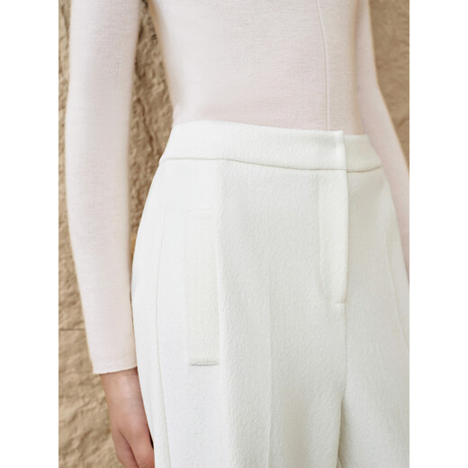 INSUN's ideal bottoms, INSUN's exclusive selection of winter wide straight stretch knitted suit pants, white S