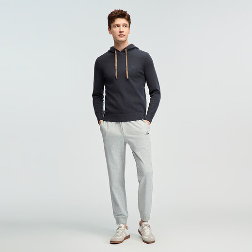 JODOLL men's 100% sheep wool comfortable and warm wool sweater fashionable casual versatile hooded sweater dark gray M 48