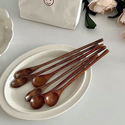 Fantasy Miss Ni ins Japanese retro solid wood long-handled stirring spoon coffee spoon milk powder stirring stick honey spoon spoon dark pointed spoon 1