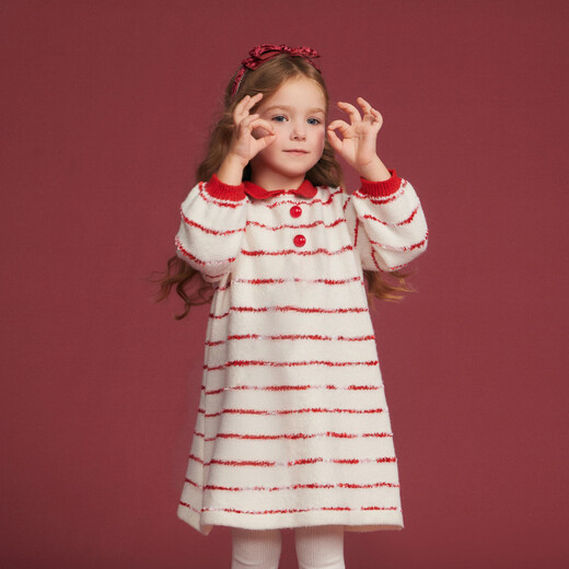 DEESHA official children's clothing girls' dress winter new style girl baby toddler fashion contrast color small lapel three-dimensional button cherry red 120