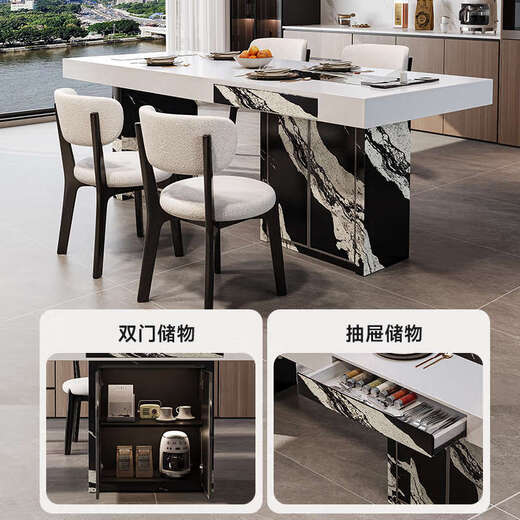 Yusenyi color-blocking dining table with storage for home use, regular model 2.0 meters, with storage, 6 chairs