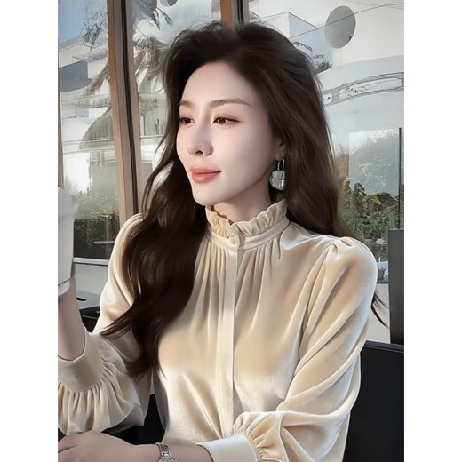 Qiao Bo Lai rice white velvet top new style winter feeling light luxury temperament socialite unique and beautiful French petty bourgeoisie shirt off-white Korean chic chic/niche non-colliding style M recommended 95-105 Jin Jin equals 0.5 kg