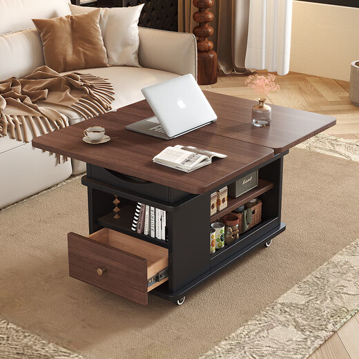 Sofa side table, movable coffee table, small living room side cabinet, multi-functional tea table, lifting and folding solid wood corner table, walnut+white, with lift 700*400*546