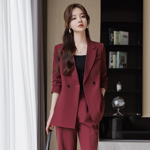 High-end suit suit for women 2025 new spring fashion temperament goddess style casual suit jacket two-piece set black jacket + B168# trousers XL (recommended 108-118 Jin Jin equals about 0.5 kg)