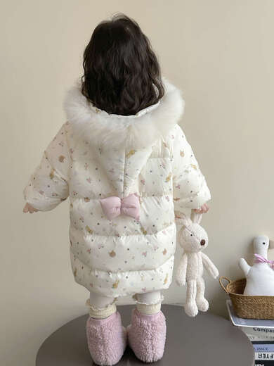 BALA suitable for girls' down jacket winter 2025 new style Western style children's white duck down little girl baby beige full size, large fur collar 90cm