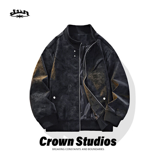 New Zollen pu leather jacket for men in autumn new men's imitation leather jacket with baseball collar leather jacket trendy brand large size men's top navy blue L